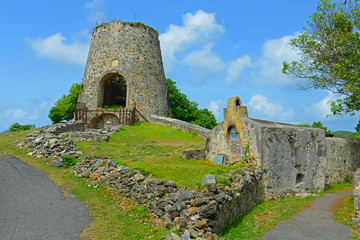 Fototapeta na wymiar Windmill ruin in Annaberg sugar plantation in Virgin Islands National Park at Saint John Island, US Virgin Islands, USA.