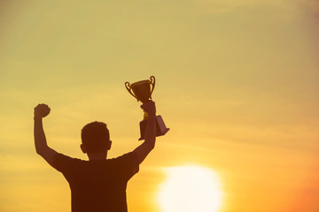 Sport Silhouette trophy best man Winner Award victory trophy for professional challenge. Golden...