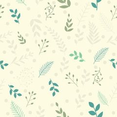 Fototapeta na wymiar Vector leaves pattern in doodles style endless print.