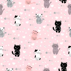Tissu par mètre Chats Modèle sans couture de dessin animé chat mignon animal.vector, illustration