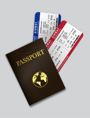 Passport with airplane tickets inside