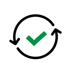 Green check mark in circular arrows sign vector illustration on white background