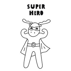 Superhero moose. Hand drawn vector icon illustration design in scandinavian, nordic style. Best for nursery, childish textile, apparel, poster, postcard. 