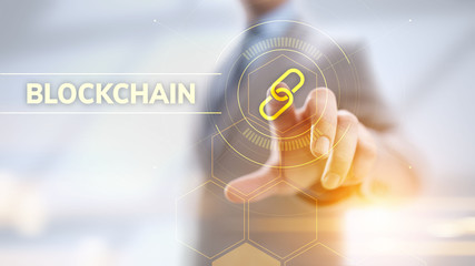 Blockchain Cryptocurrency FInancial technology concept on screen.