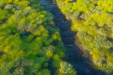 The river between the mountains in a sunny day, 3d rendering