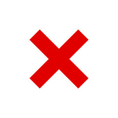 Red X mark icon isolated on white background