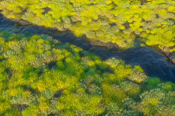 The river between the mountains in a sunny day, 3d rendering