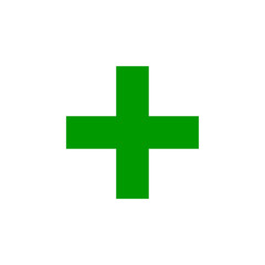 Green plus sign icon isolated on white background