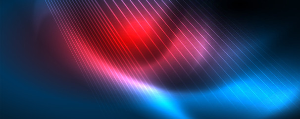 Neon blue glowing lines, magic energy space light concept, abstract background wallpaper design