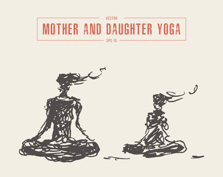 Mother and child yoga relaxation meditation vector