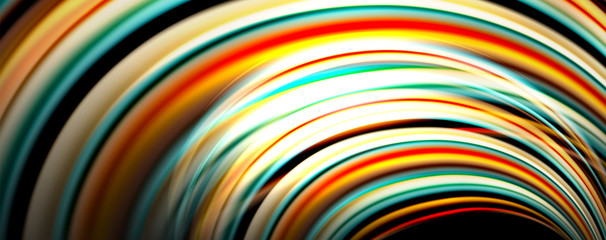 Fluid color rainbow style wave abstract background, techno modern design on black