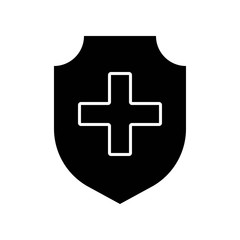 Fototapeta premium Shield with cross vector illustration, Hygiene solid style icon