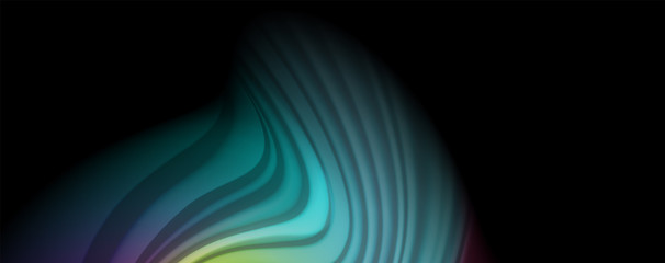 Modern rainbow liquid color flow colorful poster. Wave Liquid shape in black color background. Abstract composition