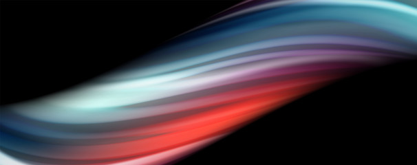 Abstract wave lines fluid rainbow style color stripes on black background. Artistic illustration for presentation, app wallpaper, banner or poster