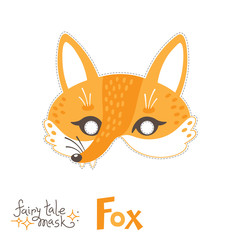 Fox carnival mask for baby. Costume fairytale animal character for a childrens party. Isolated vector illustration