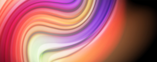 Obraz premium Modern rainbow liquid color flow colorful poster. Wave Liquid shape in black color background. Abstract composition