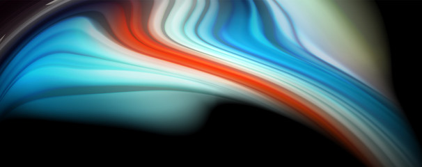 Abstract wave lines fluid rainbow style color stripes on black background. Artistic illustration for presentation, app wallpaper, banner or poster