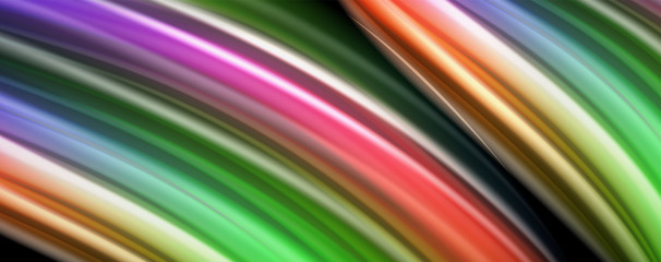 Fluid liquid color wave lines, glowing colorful light effect, abstract composition template. Geometric technology abstract pattern. Movement concept