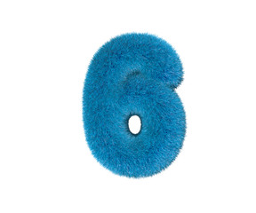 number 6 of blue ridiculous wool alphabet isolated on white background, kids concept 3D illustration of symbols
