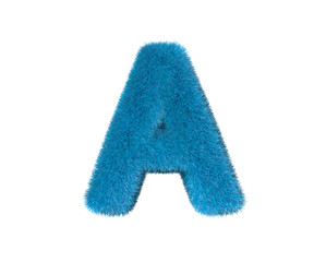 letter A of blue amusing shaggy font isolated on white background, kids concept 3D illustration of symbols