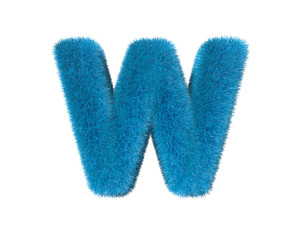 letter W of blue cute pilous font isolated on white background, kids concept 3D illustration of symbols