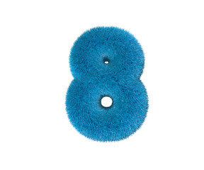 lovely blue wooly font isolated on white - number 8, childhood concept 3D illustration of symbols