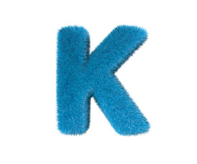 lovely blue wooly font isolated on white - letter K, childhood concept 3D illustration of symbols
