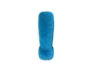 exclamation point of blue ridiculous hirs font isolated on white background, kids concept 3D illustration of symbols