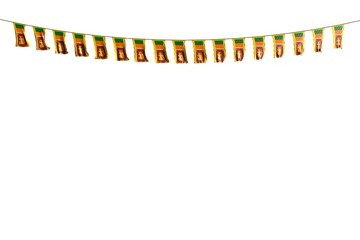 cute day of flag 3d illustration. - many Sri Lanka flags or banners hangs on rope isolated on white