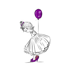 Cute little girl. Hand drawn children's design for print clothing, wall art, products for kids, poster, wall art, room decor. 