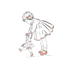 Cute little girl. Hand drawn children's design for print clothing, wall art, products for kids, poster, wall art, room decor. 