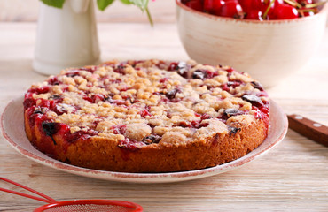 Cherry cake on plate