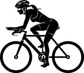 Female Cyclist Racing, Side View Cut Out Illustration