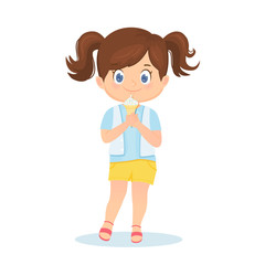 Cute brunette girl with ice cream in her hands