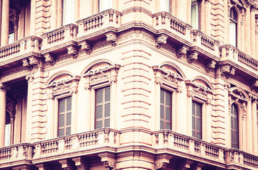 Decoration stucco of balcony in old baroque building in Catania, traditional architecture of Sicily, Italy.