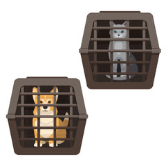 Pet cage vector illustration isolated on white background. Travelling with pets.