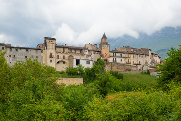 Fototapeta na wymiar Assergi (Abruzzo, Italy) - A small charming medieval village surrounded by stone walls, in the municipality of L'Aquila, under the Gran Sasso mountain, now abandoned after the earthquake