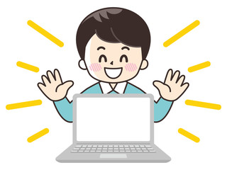 ノートパソコンと若い男性