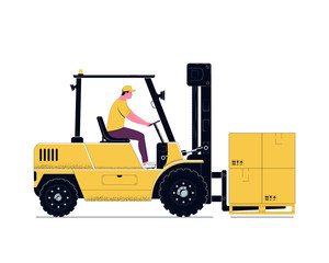 Forklift truck and pallet with boxes. Forklift isolated on a white background. Vector illustration