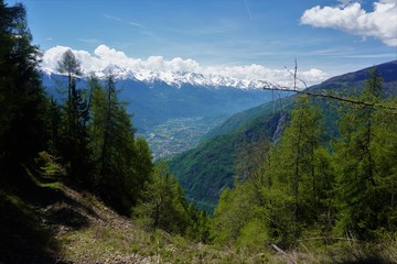 Beautiful mountainview with blue sky and great waether. Scenic view on Tirano.