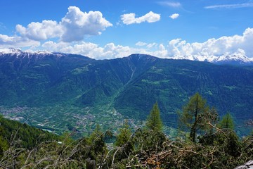 Beautiful mountainview with blue sky and great waether. Scenic view on Tirano.