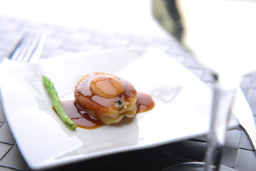 Close-up view of Abalone being served in a restaurant