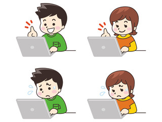 ノートパソコンと若い男女