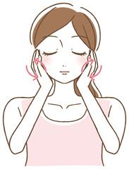 フェイスマッサージをする女性　イラスト