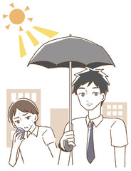 日傘をさす男性　イラスト
