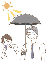 日傘をさす中年男性　イラスト