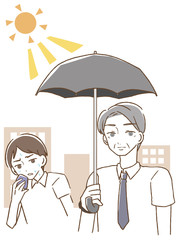 日傘をさす中年男性　イラスト