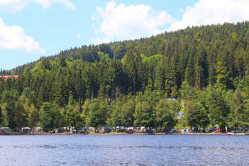 Camping ground at the banks of lake Titisee in the Black Forest mountains (Germany)