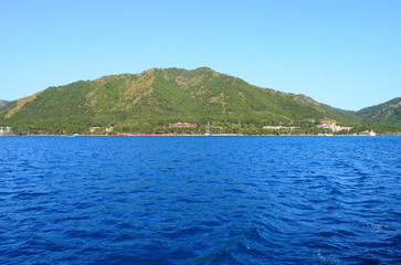 Fototapeta premium A boat trip on the Aegean Sea overlooking the islands