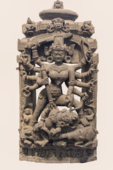 Archaeological sculpture of Mahisasuramardini, made of Chlorite rock. Circa twelfth century of the Common Era, Manbhum, India